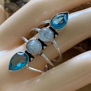 Blue Topaz Moonstone Gemstone Ring sz 8 Multiband